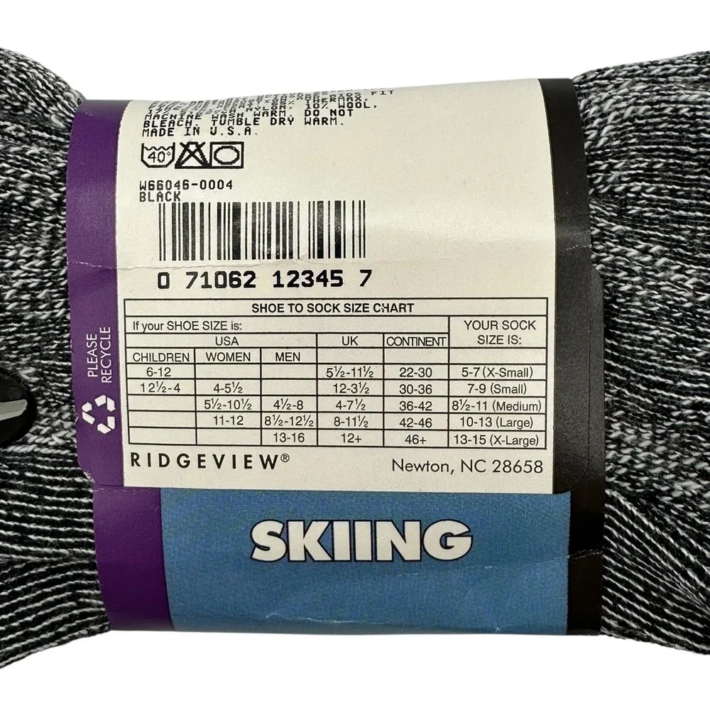 Thermax Skiing Thermal OTC‎ Socks Size 13-15 Black Gray Over the Calf NWT